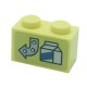 LEGO kocka 1x2 nyíl és italos doboz mintával (matrica), világossárga (3004pb249)